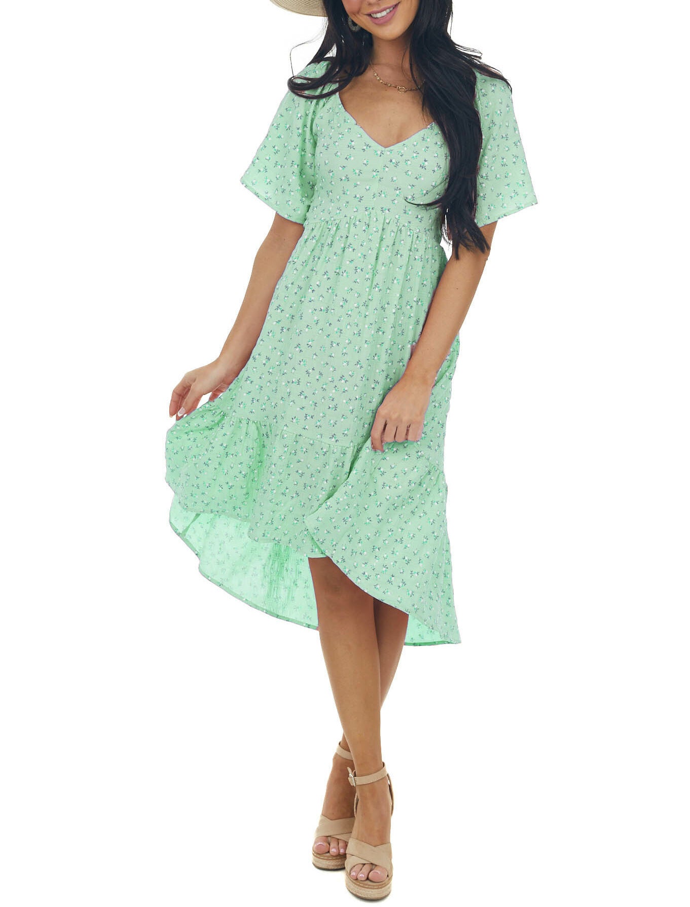 Women's Floral Print Hi-Low Midi Dress Ivyshape