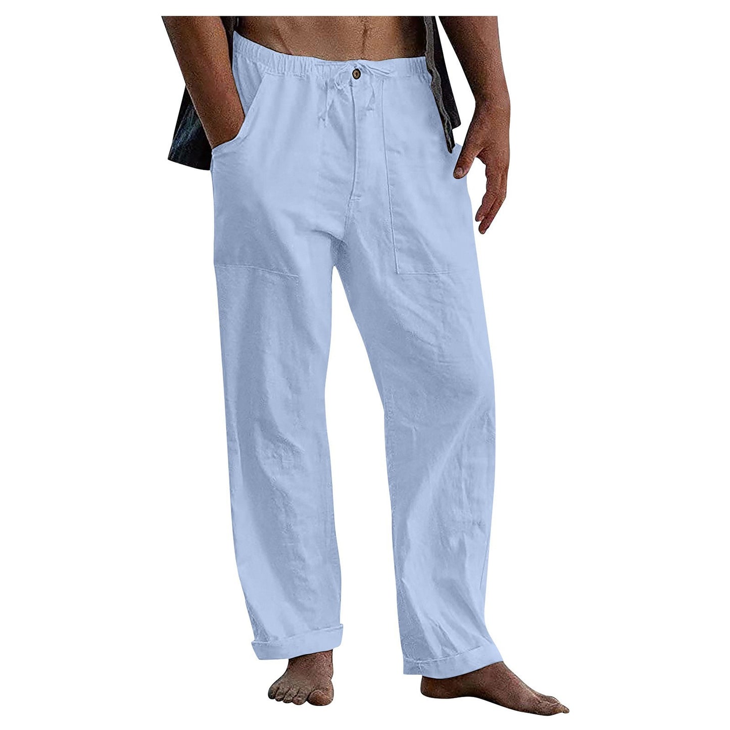 Men's Relaxed Fit Linen Pants with Elastic Waistband and Practical Pockets Ivyshape