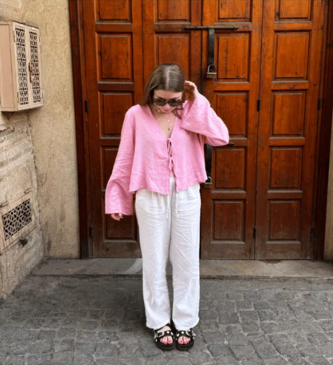 Women's airy linen jacket with drawstring Ivyshape