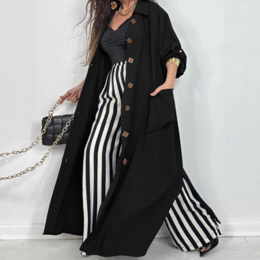 Women Fashionable Maxi Coat with Patch Pockets and Classic Button Details Ivyshape