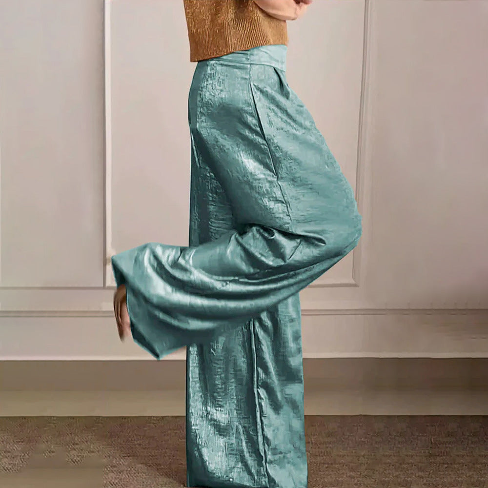 IvyShape | Metallic High Waist Slimming Wide Leg Pants