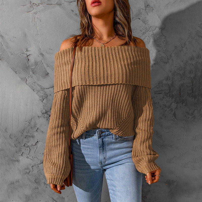 IvyShape | Trendy One-Shoulder Off-Shoulder Solid Color Sweater