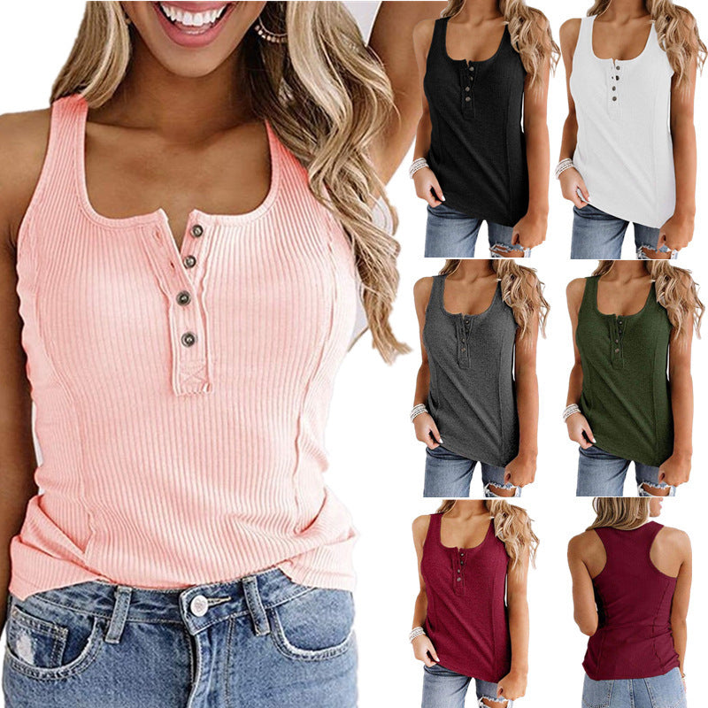 Ladies' tank top with button placket and ribbed texture Ivyshape