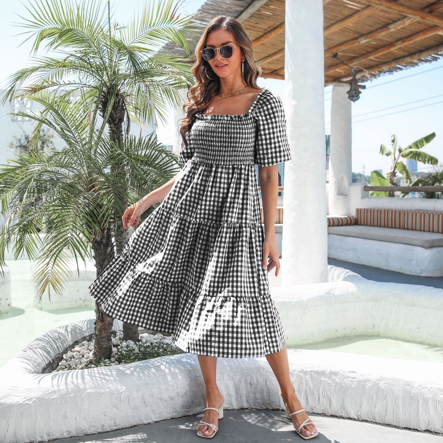 Women's Maxi Dress with Check Pattern Ivyshape