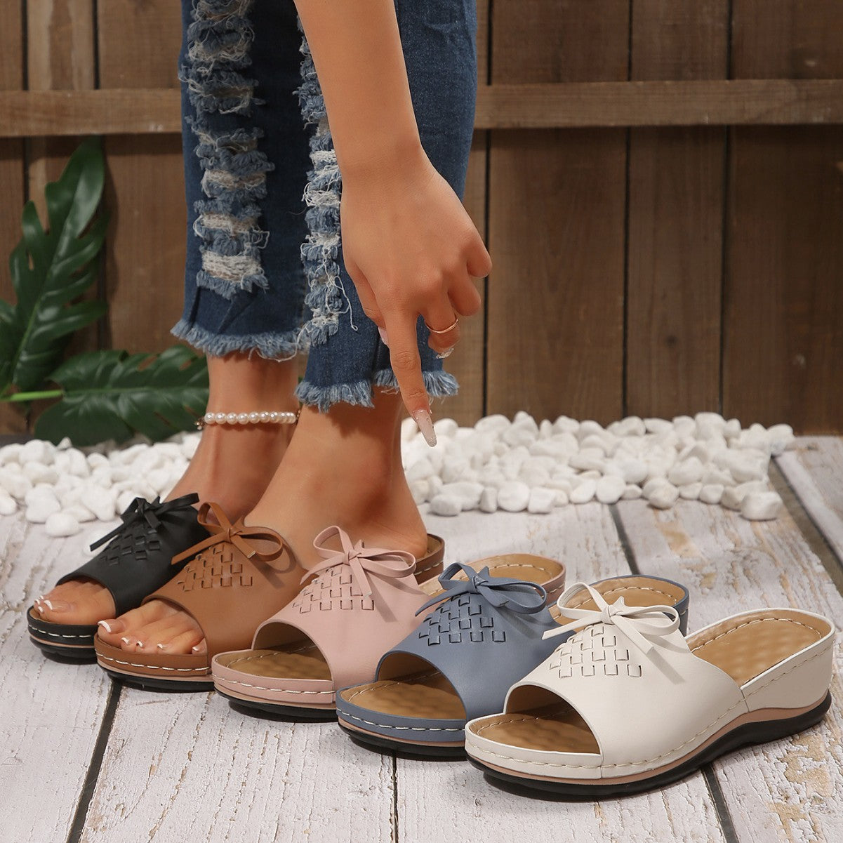 Ladies Comfortable Clogs Sandals with Braided Straps Ivyshape