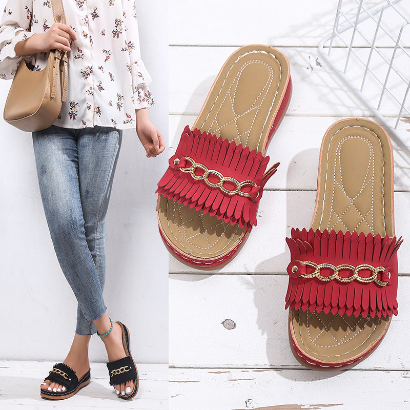 Women Fringe Slides Ivyshape