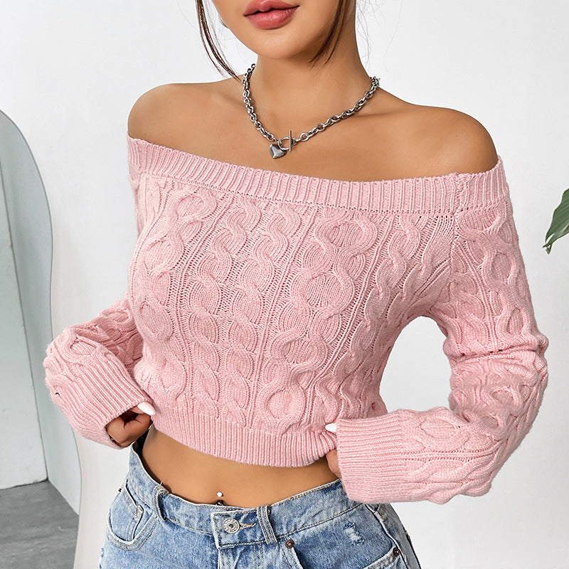 IvyShape | Off-shoulder fitted pink sweater