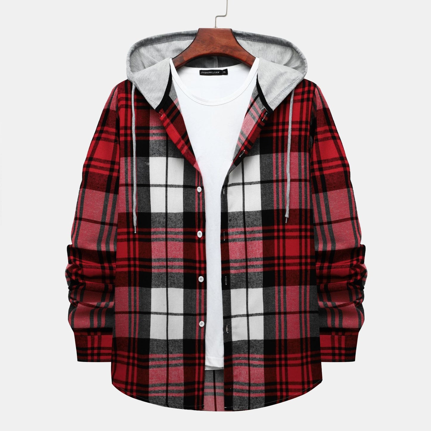 Men's check shirt jacket with integrated hood and stylish design Ivyshape