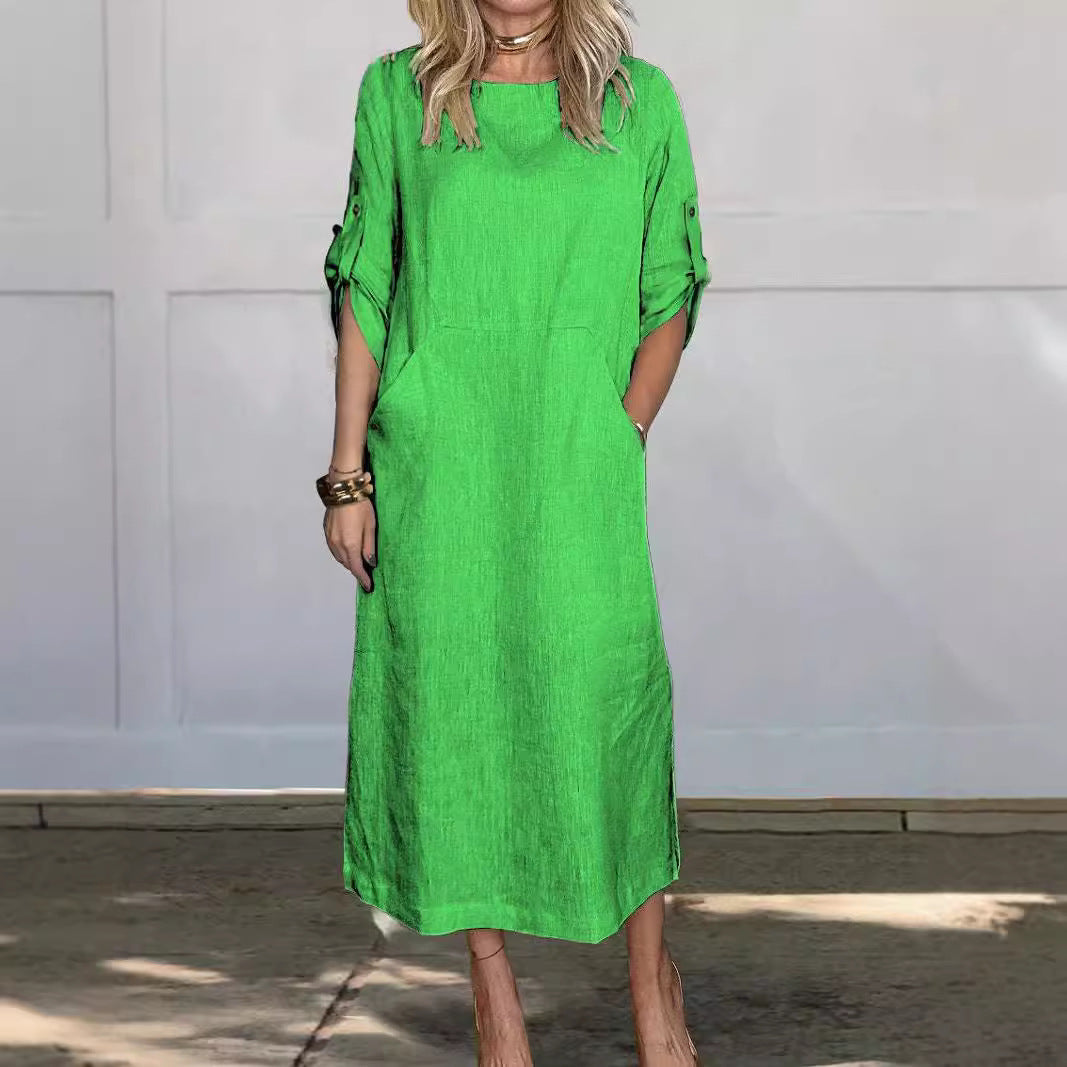 Women casual long sleeve dress with practical pockets and trendy cut Ivyshape