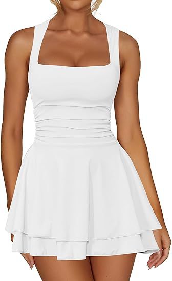 Women's skater dress with gathering and wide straps Ivyshape
