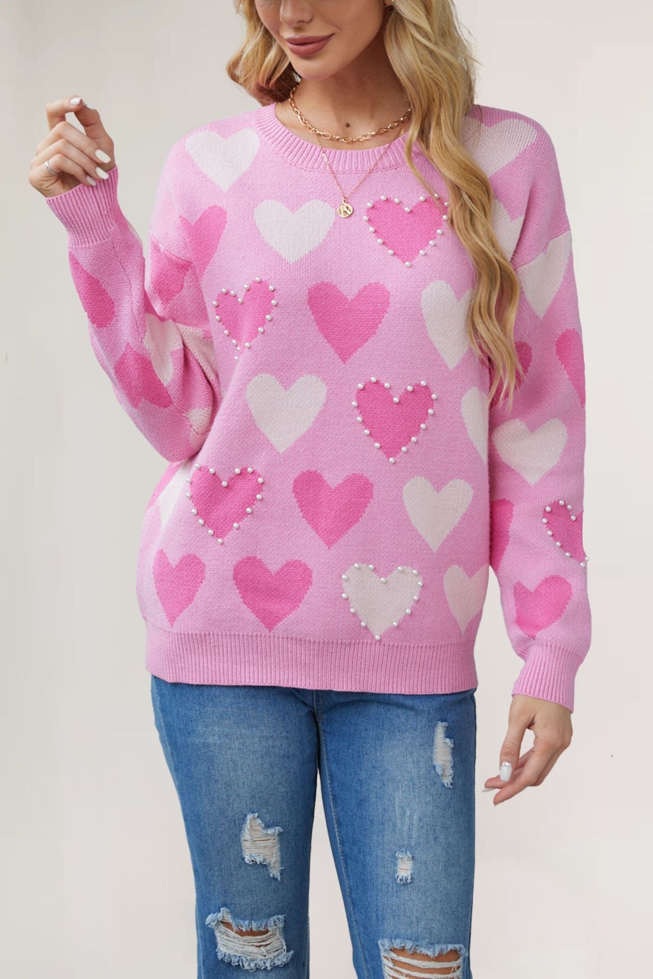 IvyShape | Valentine's Day Heart Beads Sweater