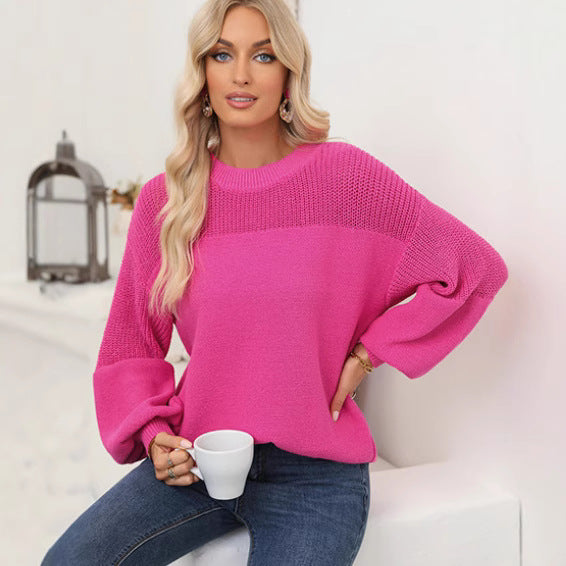 IvyShape | Comfortable Round Neck Long Sleeve Knitted Top