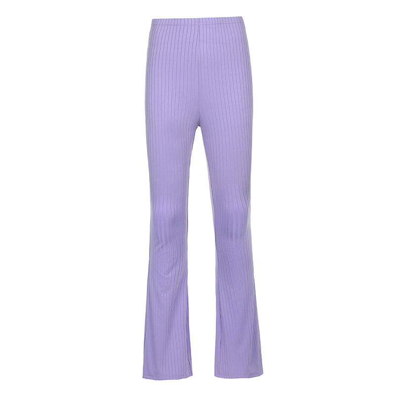 Women's fitted flared pants with extravagant rib details and high waist Ivyshape