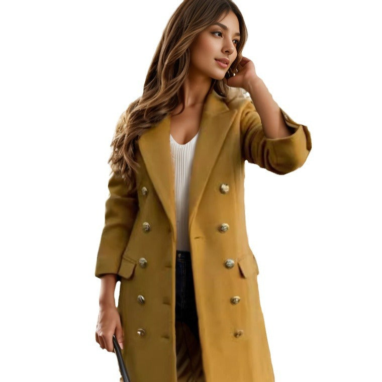 Women's exclusive double-breasted coat with stylish button details Ivyshape