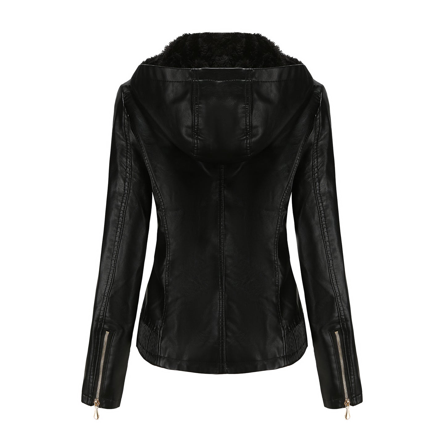Ladies stylish faux leather jacket with high collar and elastic cuffs Ivyshape
