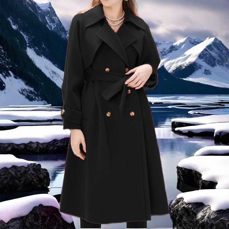 Women elegant trench coat with double button placket and fitted cut Ivyshape