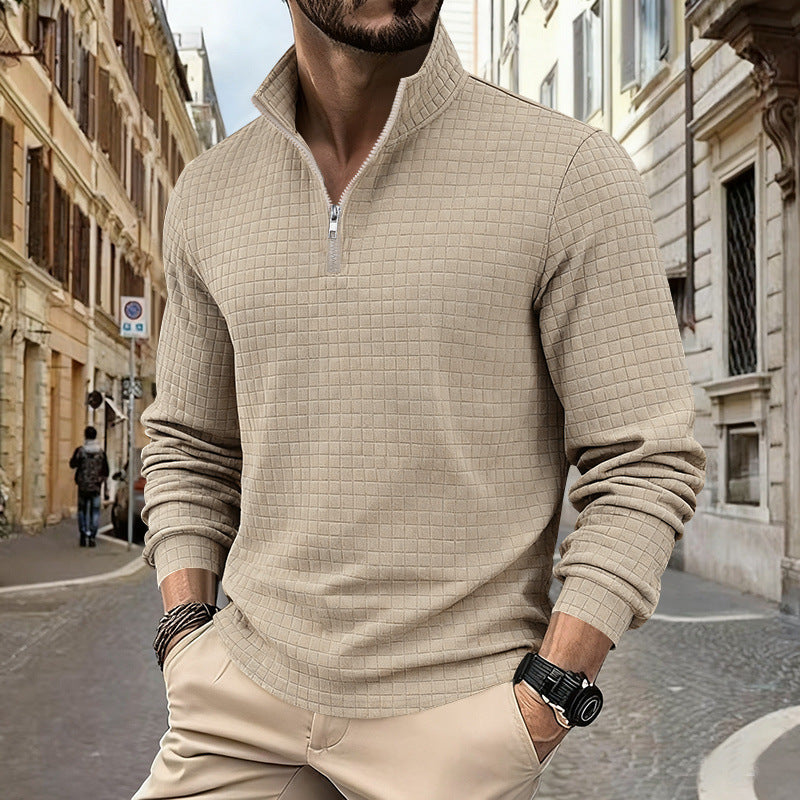 Men's sporty sweater with half zip and textured surface Ivyshape