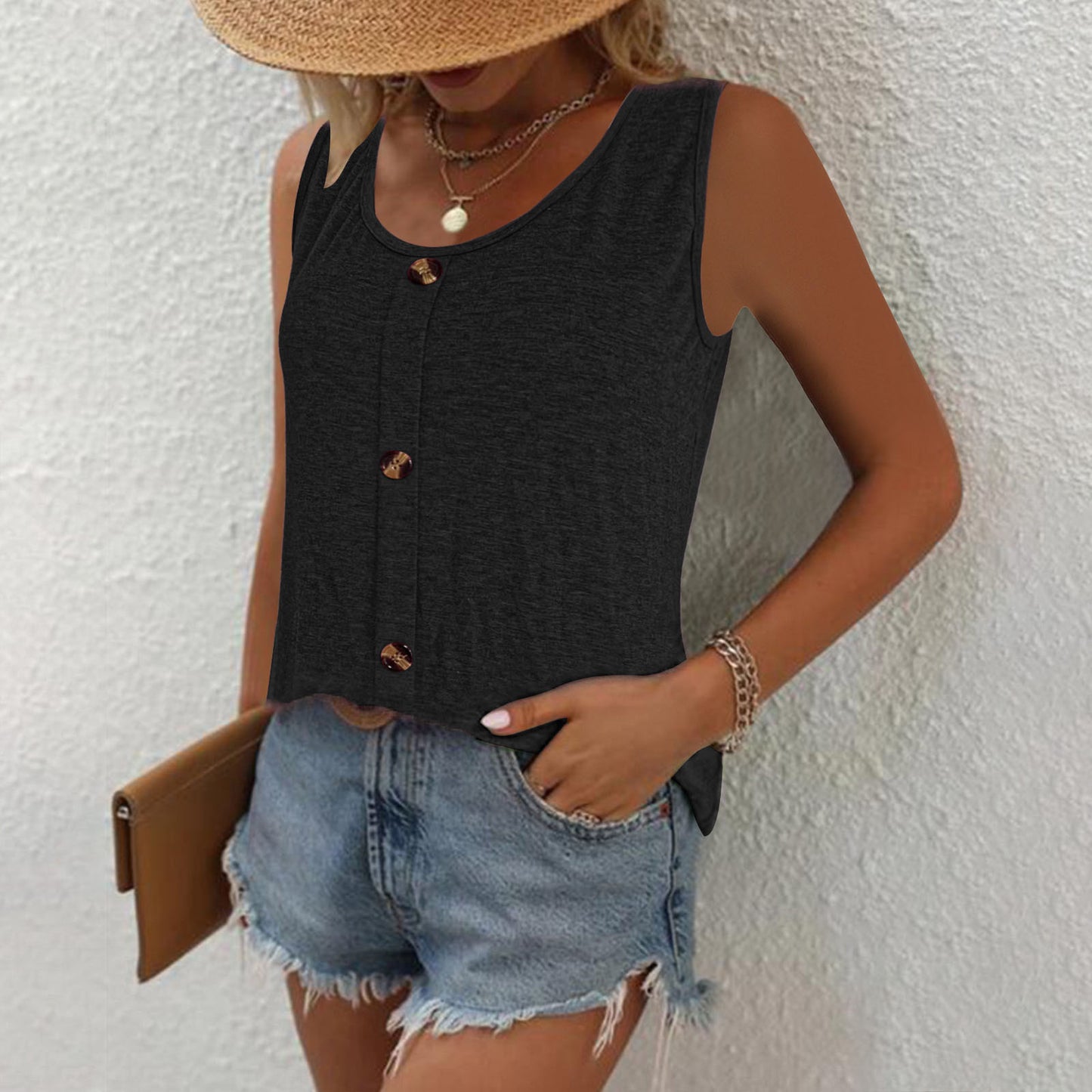 Women's Casual Button Placket Tank Top Ivyshape