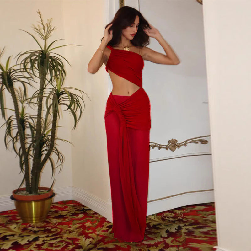 Women Elegant Wrap Dress with Asymmetric Cut and Gather Ivyshape