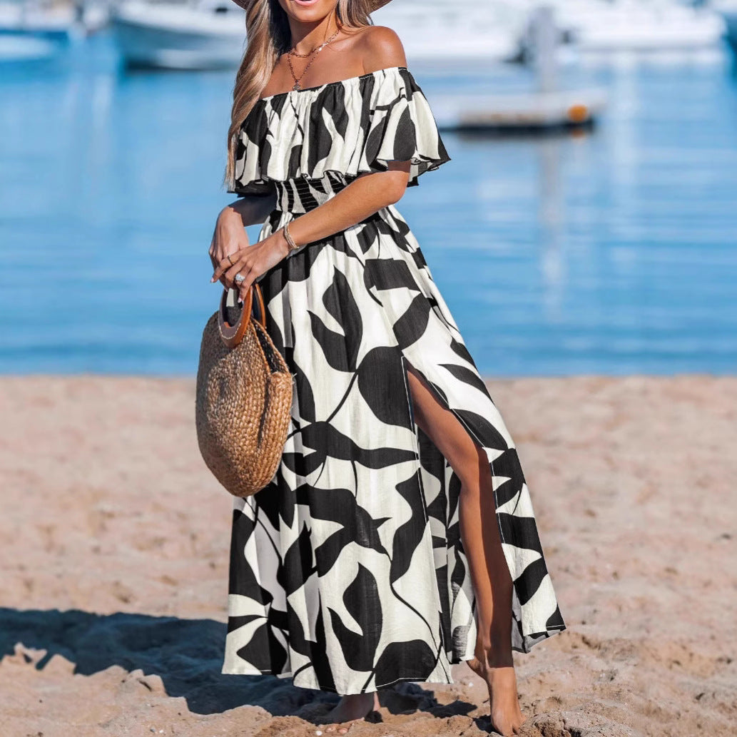 IvyShape | Leaf Print One-Shoulder Holiday Style Dress