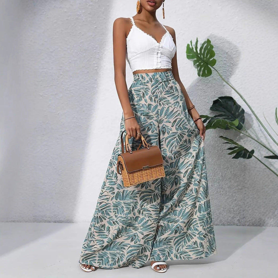 Women's maxi skirt made from lightweight materials with tropical leaf print Ivyshape