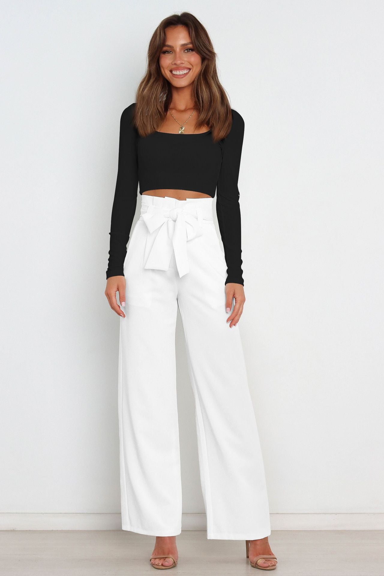 IvyShape | Chic Lace-Up Bow Summer Pants