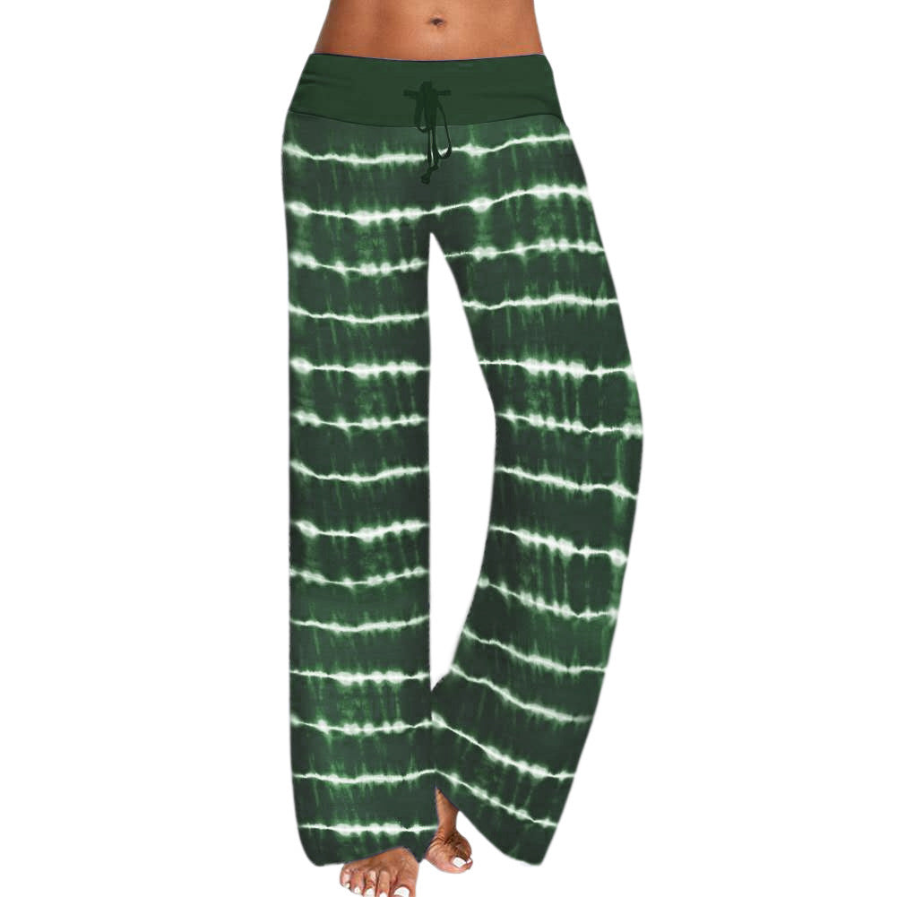 Women's wide casual pants with elastic waistband and trendy tie-dye pattern Ivyshape