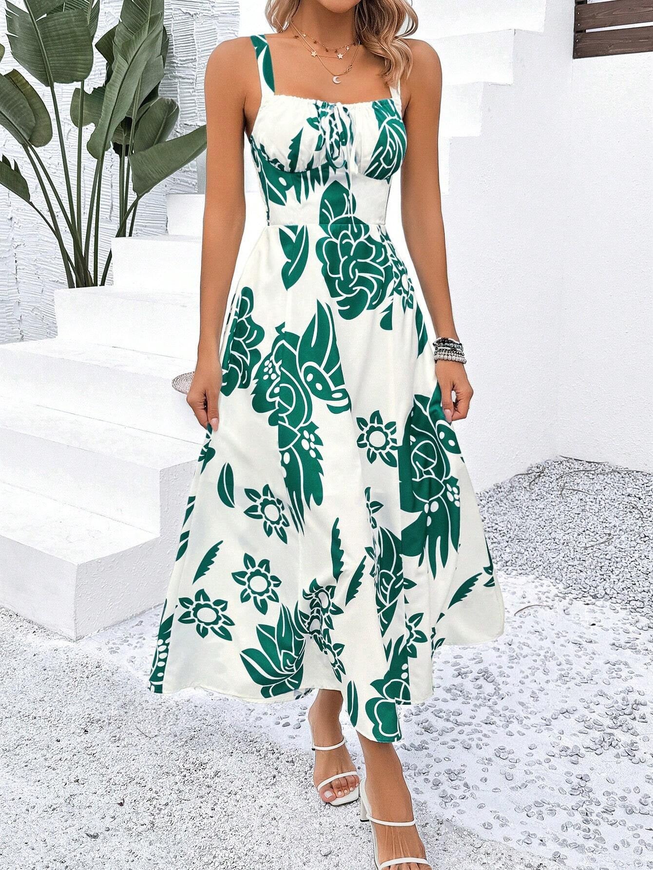 Women's summer dress in A-line cut with floral patterns Ivyshape