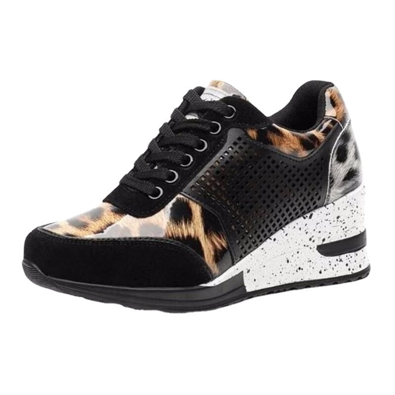 Women's fashionable wedge sneakers with stylish animal print and breathable surface Ivyshape