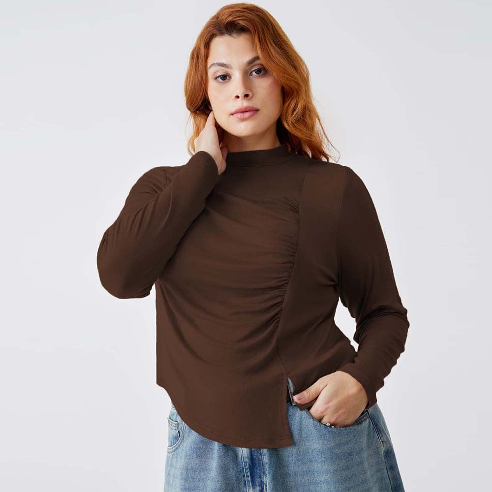 Women Figure-flattering Long Sleeve Shirt with Ruffle Details and Elegant Cut Ivyshape