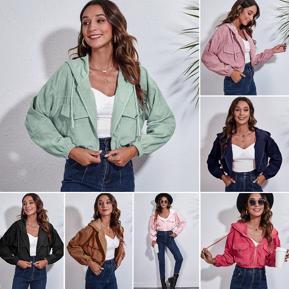 Women's casual hooded jacket with generous pockets and zipper Ivyshape