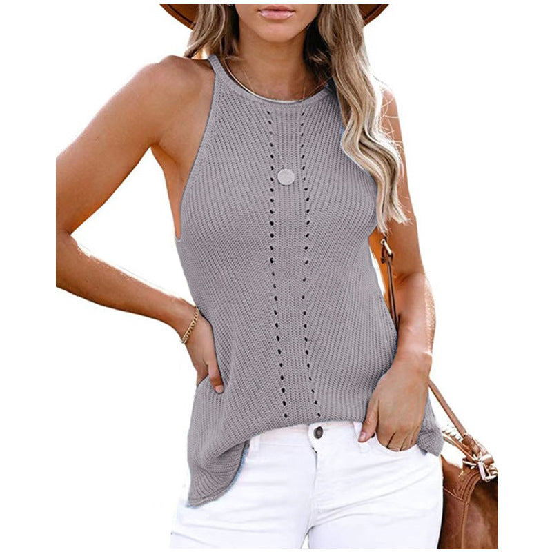 Women Ribbed Knit Halter Top Ivyshape