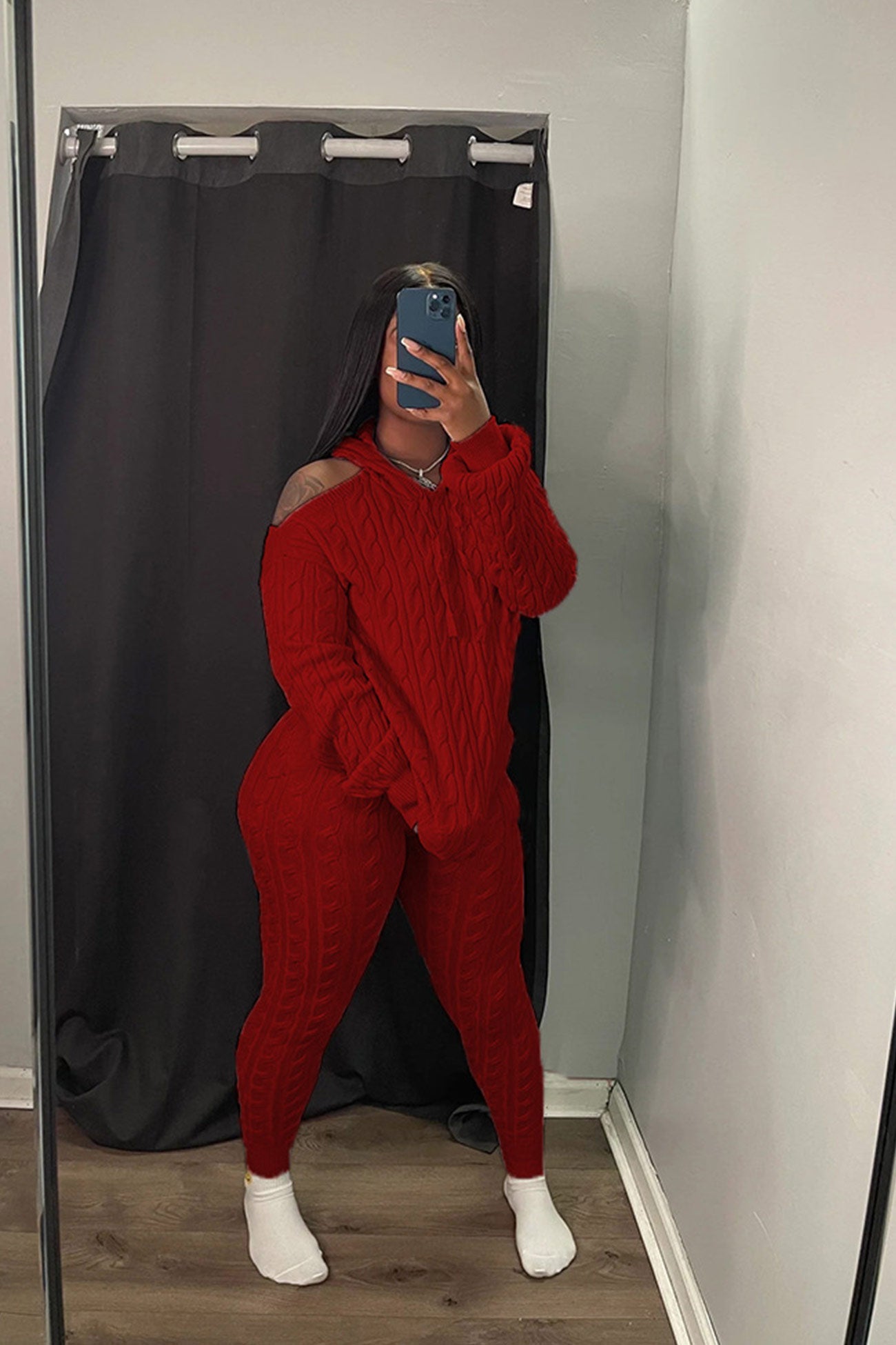 Shoulder Knitted Hoodie Suits