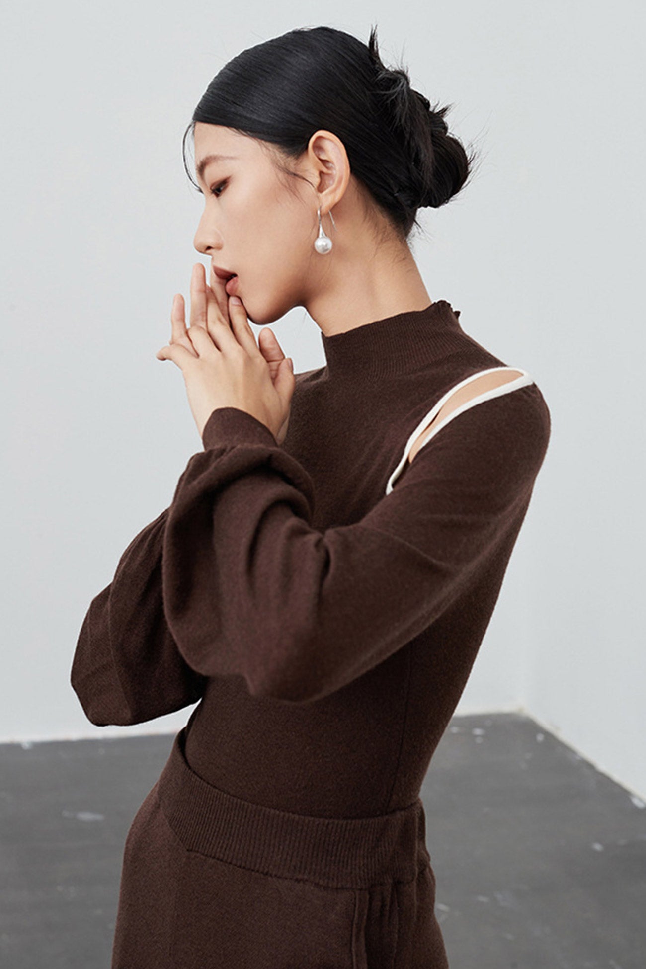 Shoulder Long Sleeve Wool Knitted Tops