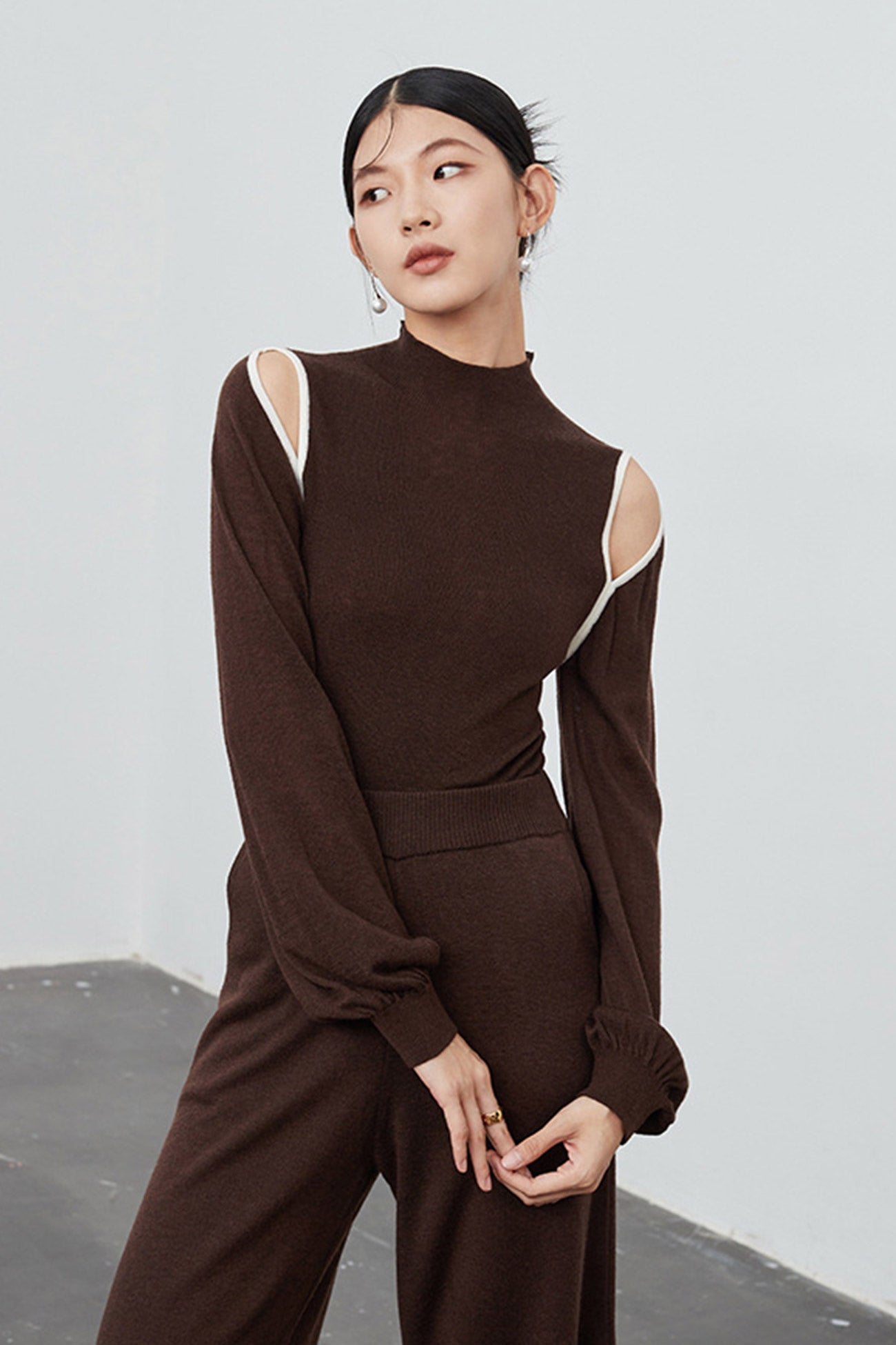 Shoulder Long Sleeve Wool Knitted Tops