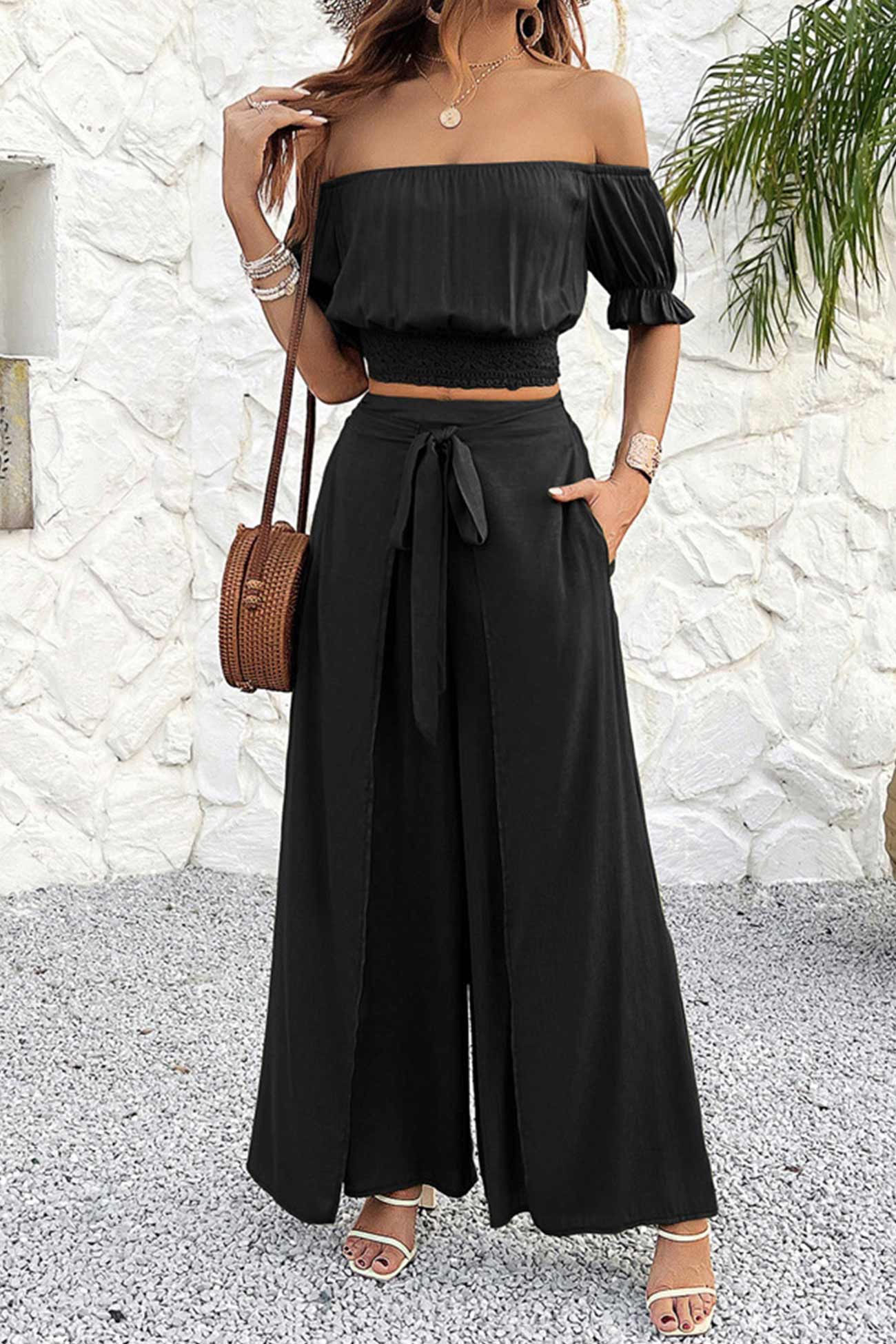 Ivyshape | Women's Off Shoulder Set Wrap Pants