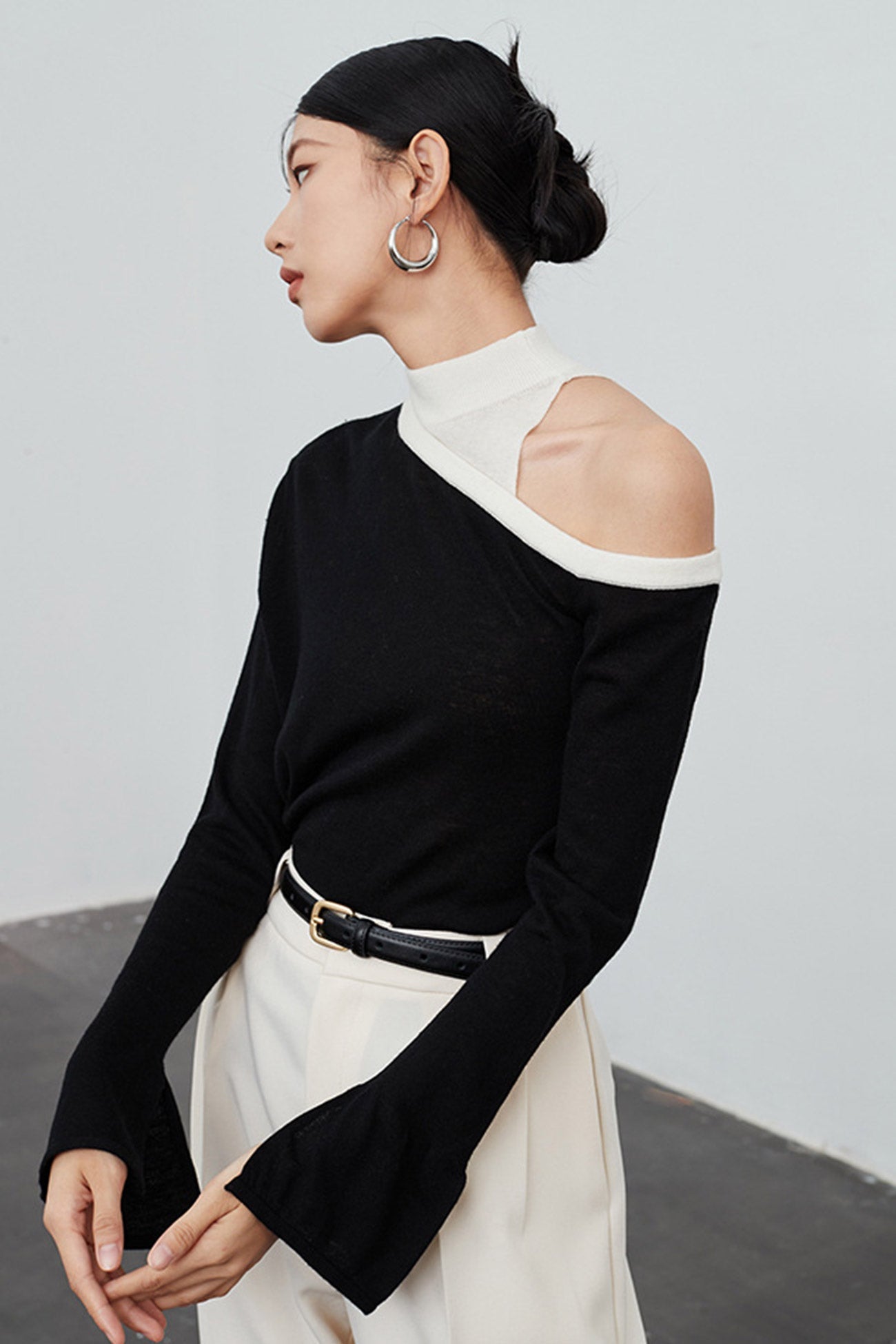 Shoulder Flare Sleeve Patchwork Tops