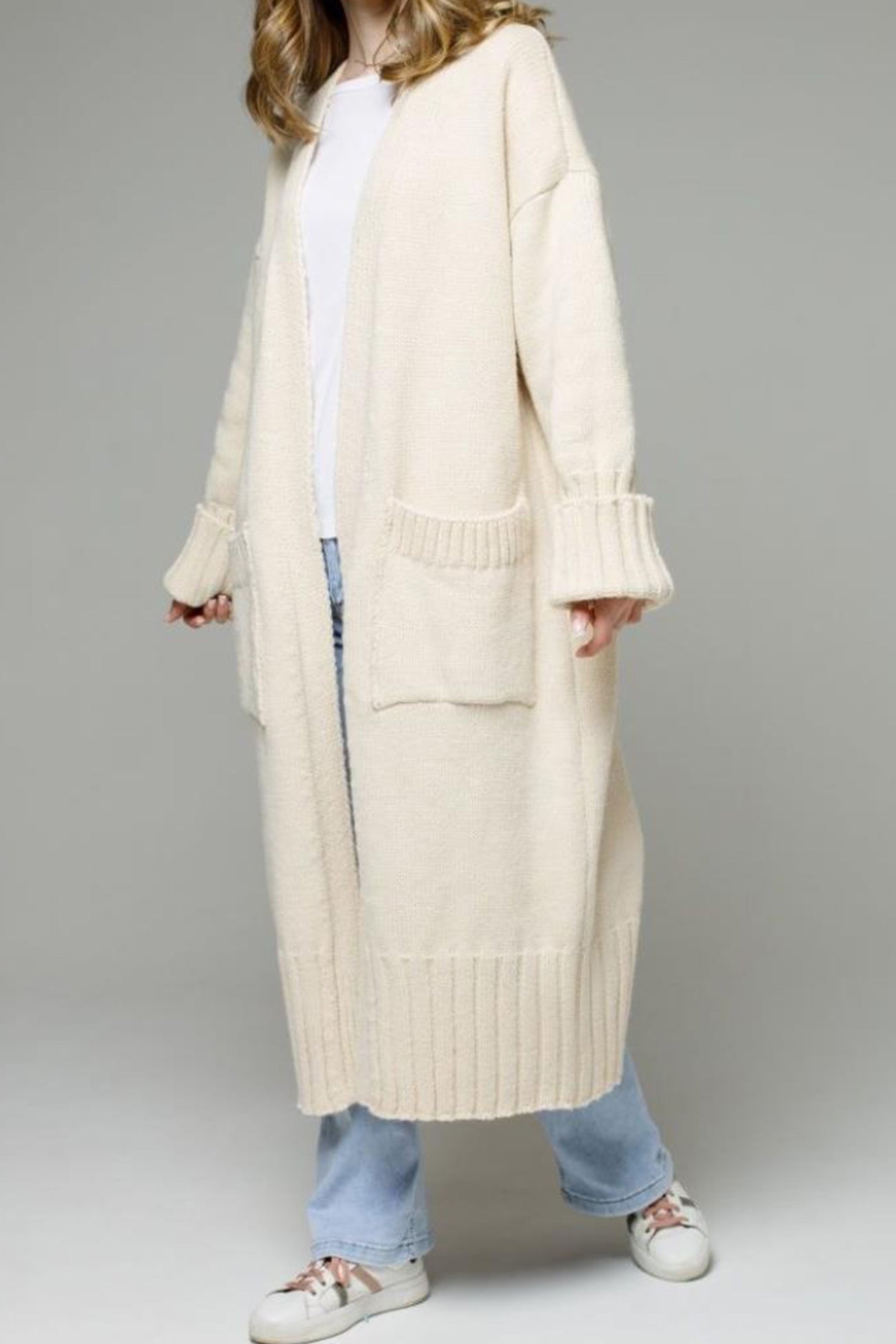 Front Pocketed Long Cardigan