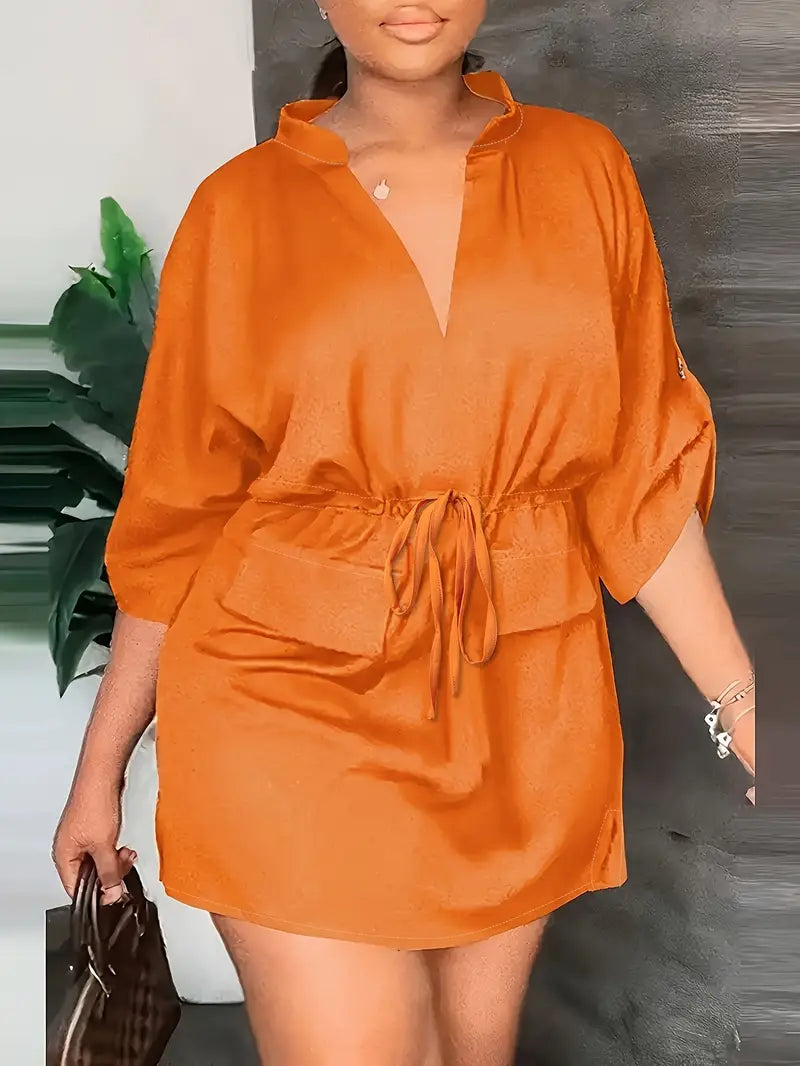 Ivyshape | Women's Elegant Plus Size Dress Orange