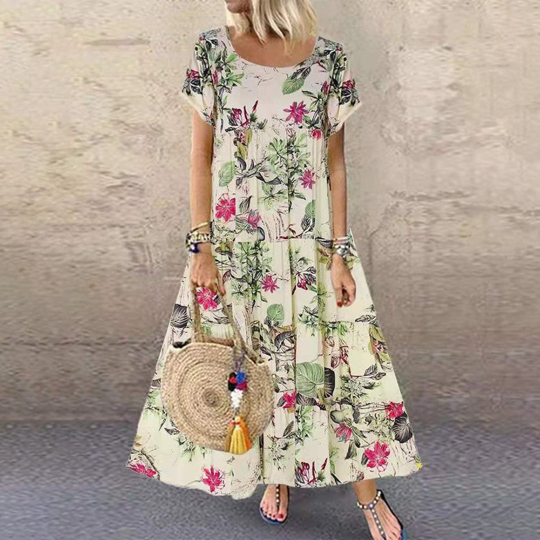 Ivyshape | Long Dress with Flowers Vintage Look