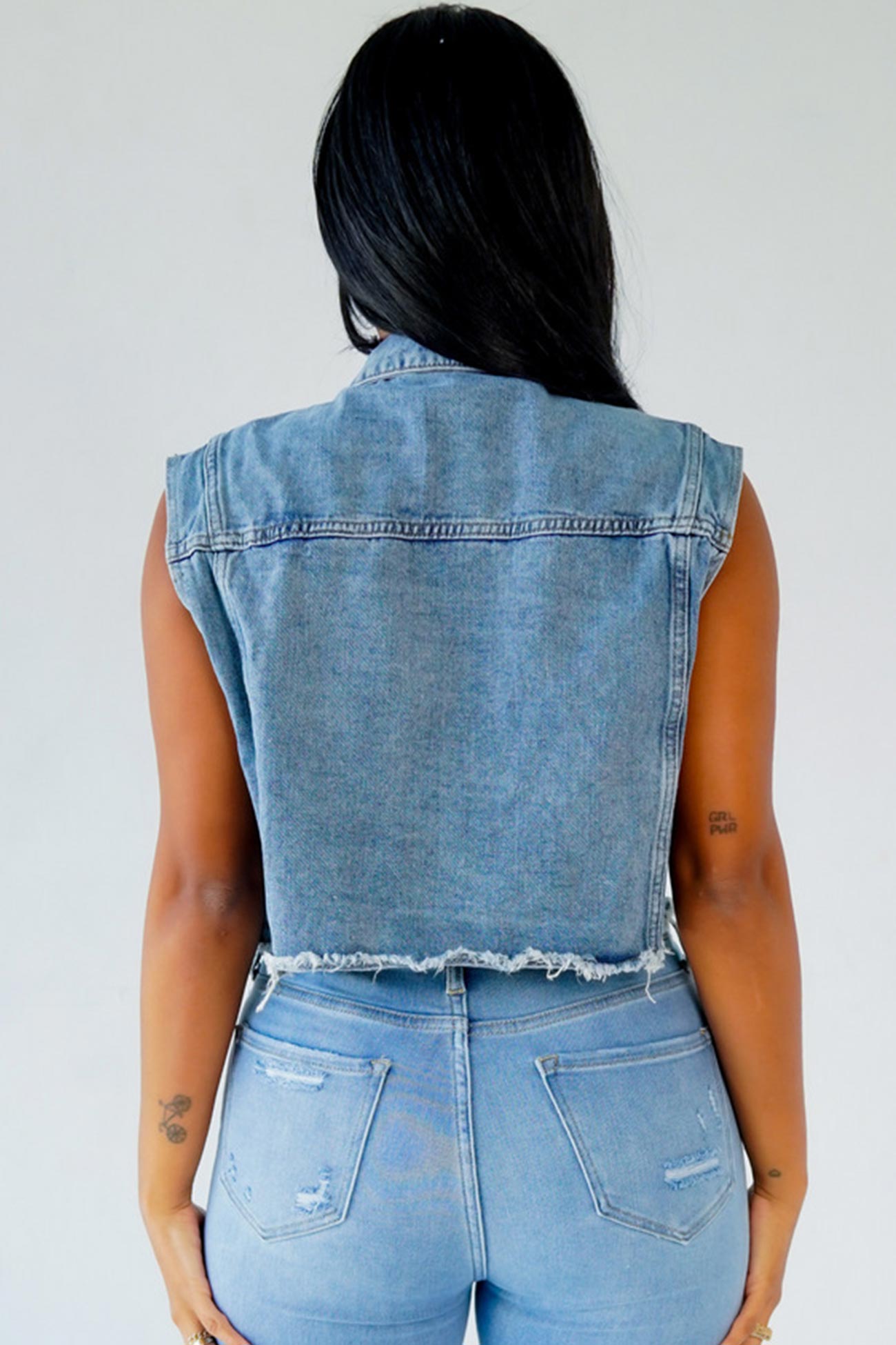 Rhinestone Distressed Denim Tank Top