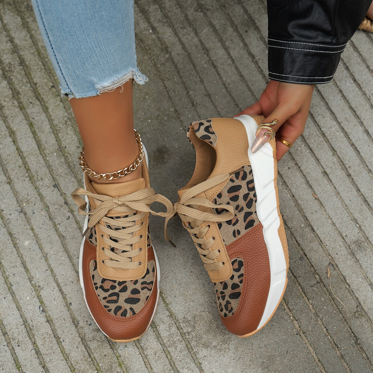 Women's Leopard Print Platform Sneakers for Casual Sports