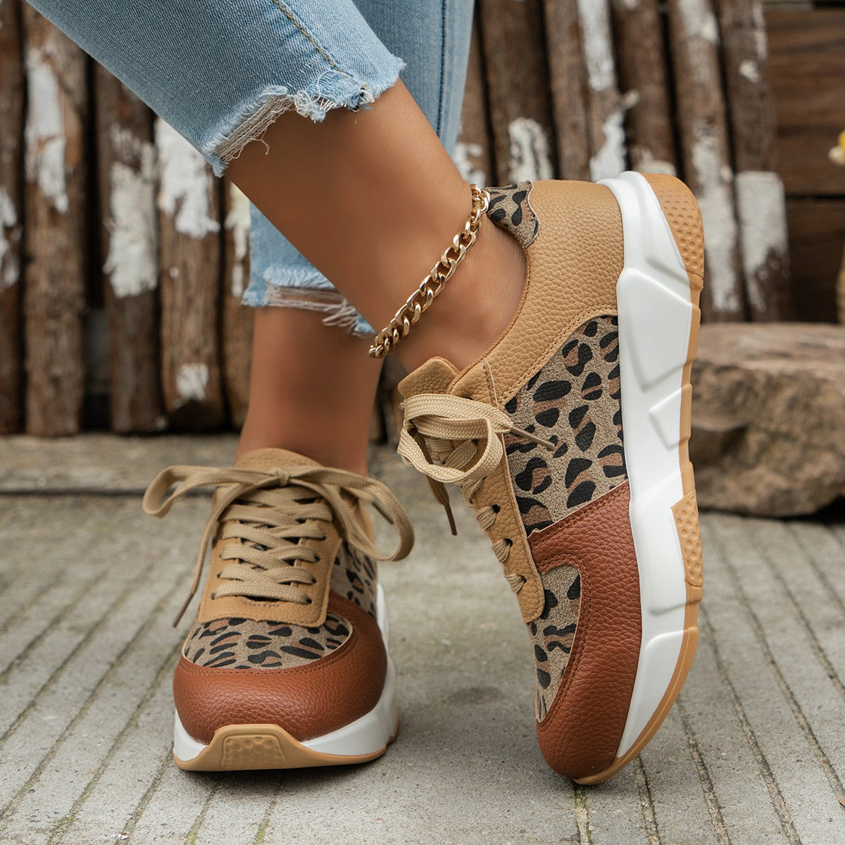 Women's Leopard Print Platform Sneakers for Casual Sports