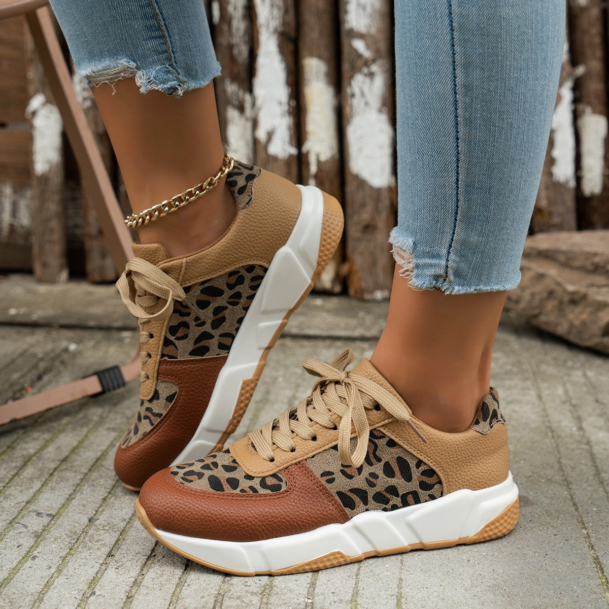 Women's Leopard Print Platform Sneakers for Casual Sports