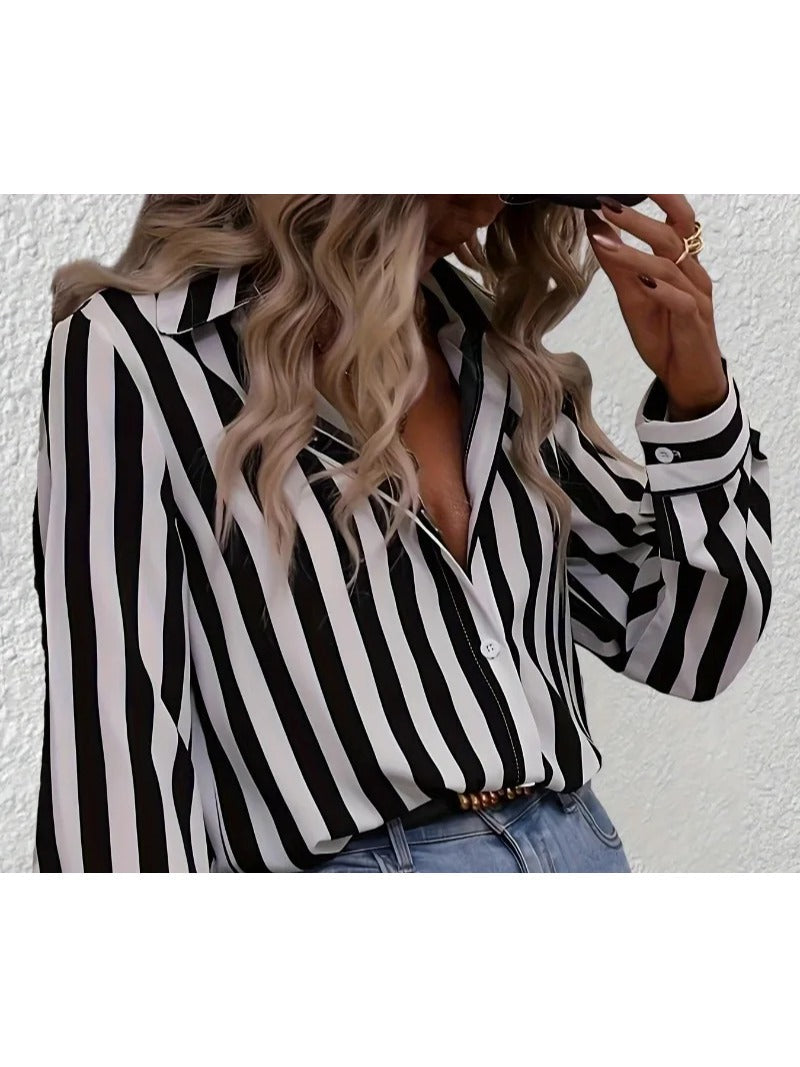 Striped Long Sleeve Casual Blouse