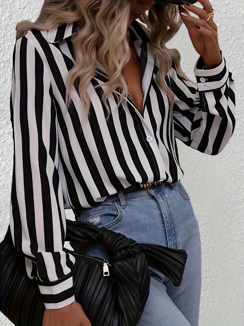 Striped Long Sleeve Casual Blouse