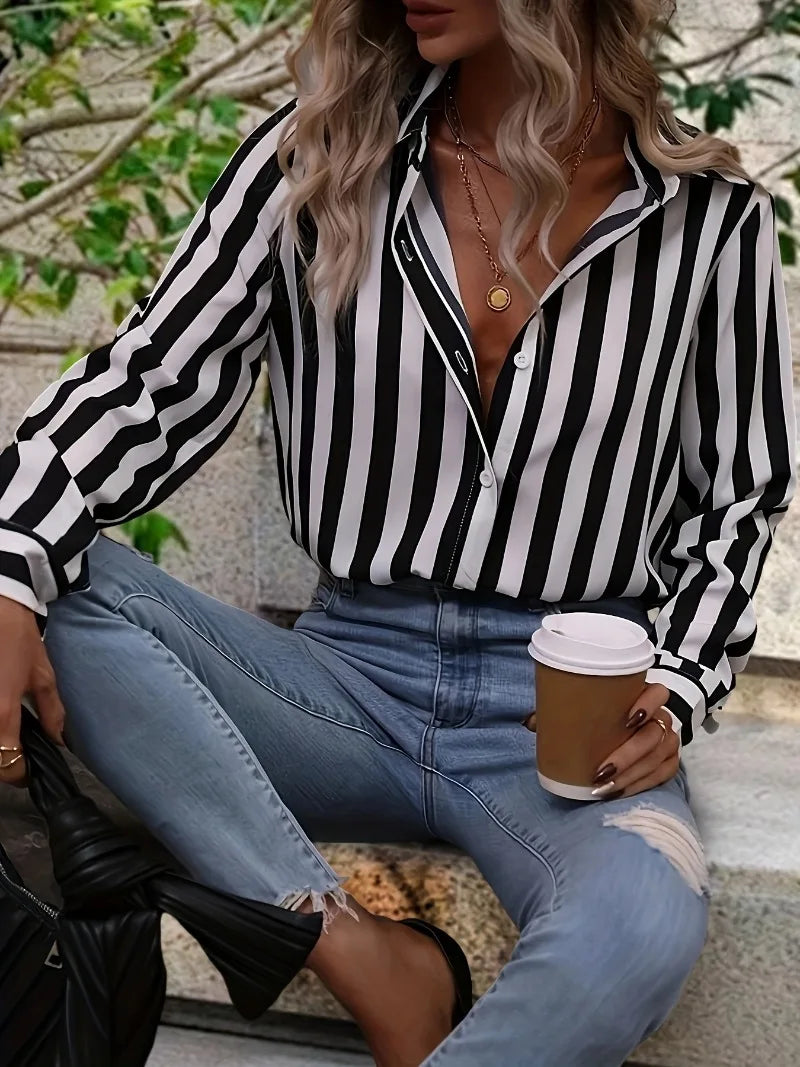 Striped Long Sleeve Casual Blouse