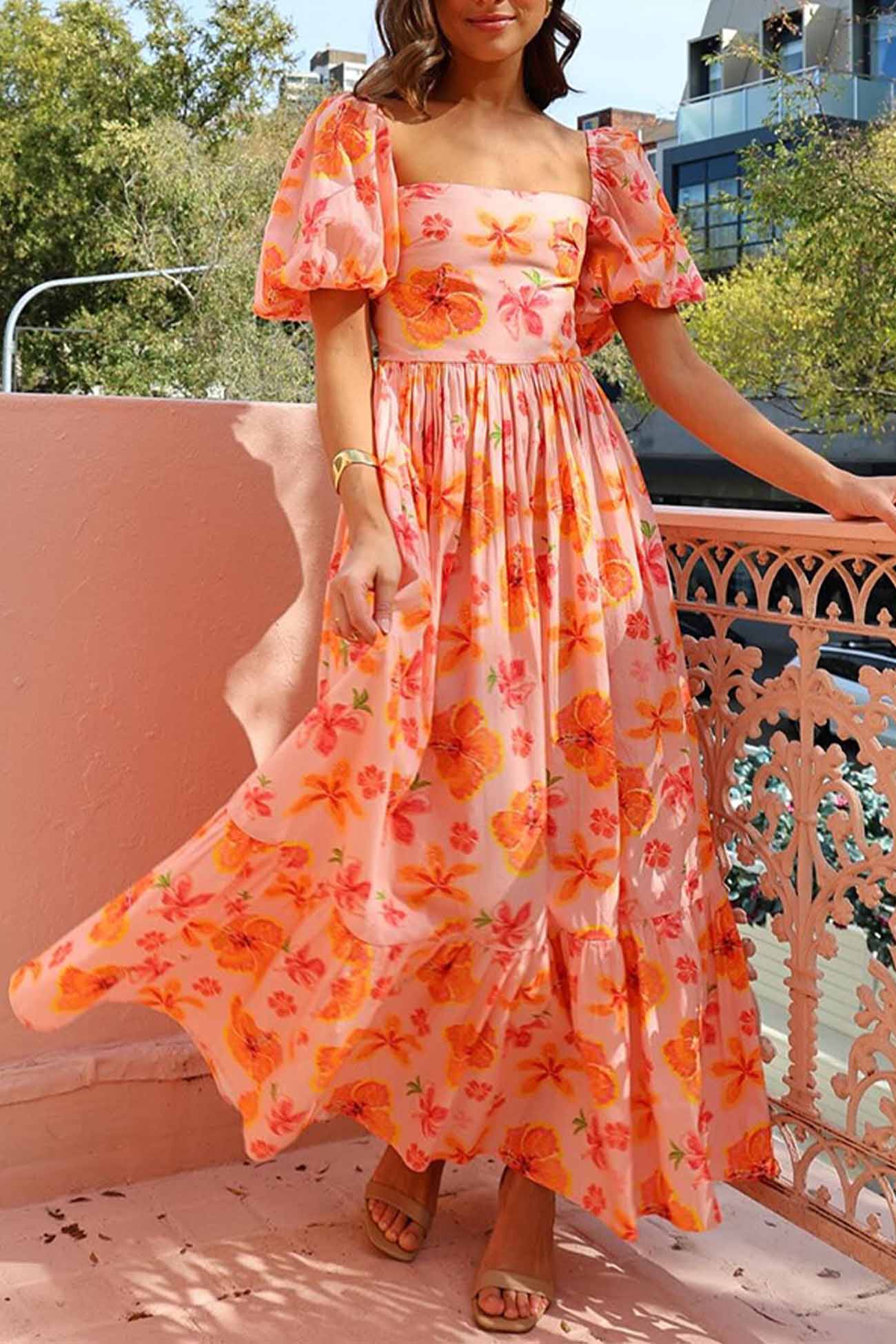 Ivyshape | Women's Cool Maxi Dress Orange Floral