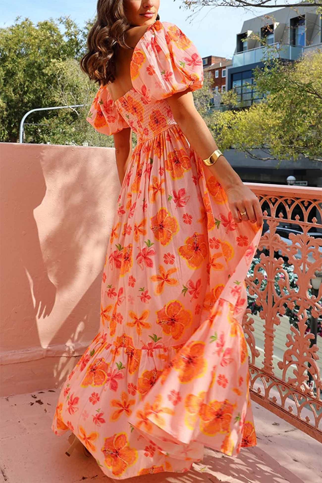 Ivyshape | Women's Cool Maxi Dress Orange Floral