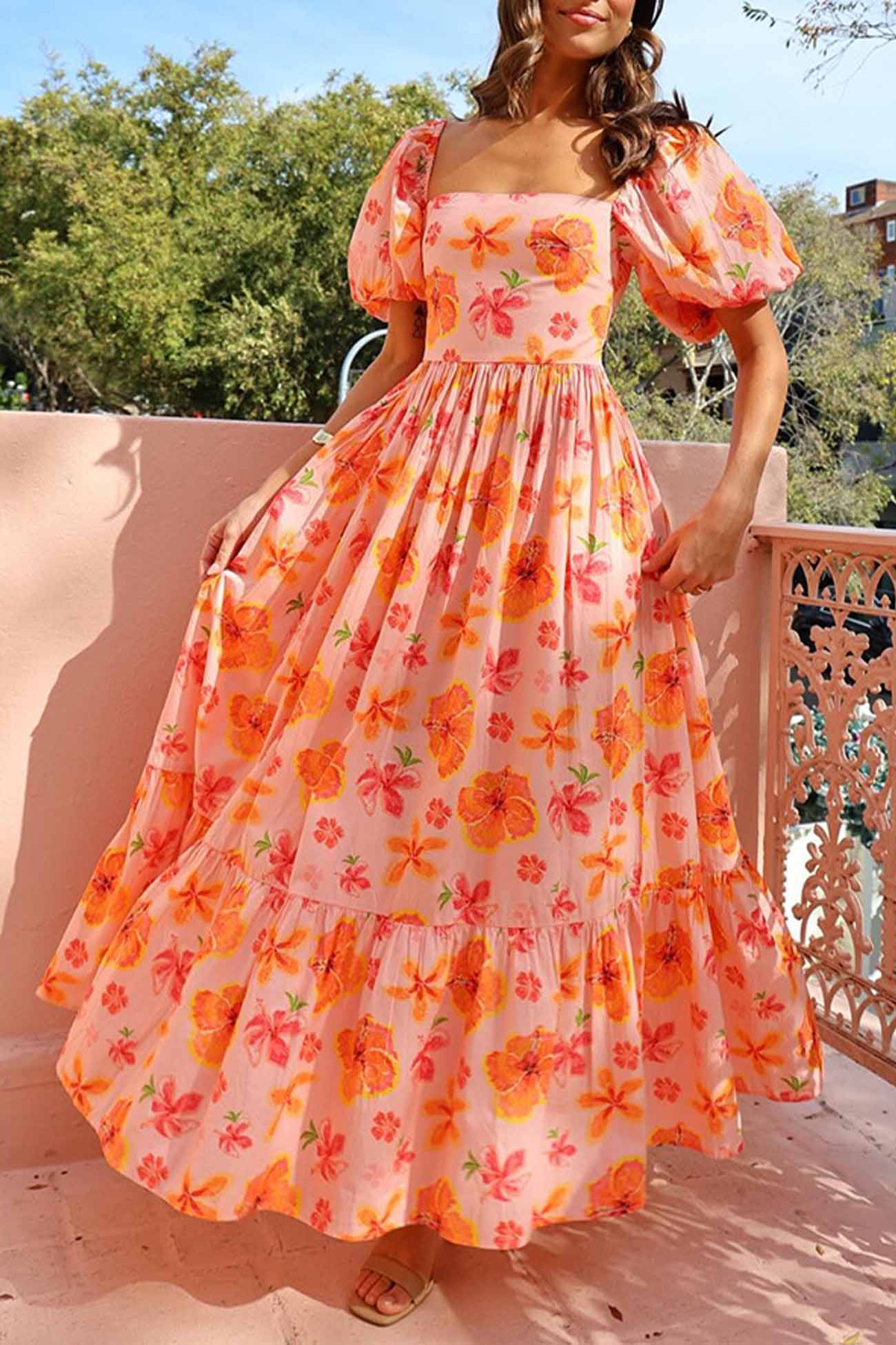 Ivyshape | Women's Cool Maxi Dress Orange Floral